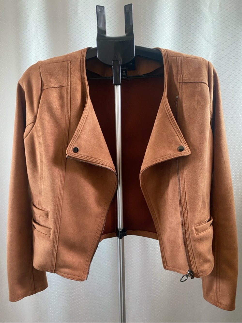 Haute Monde Women's Faux Suede Open Front Jacket in Cognac Size M